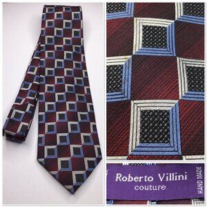 Roberto Villini Couture Silk Tie Geometric Necktie Preppy Power Old Money